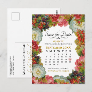 Vintager Fall Floral Hochzeit Speichern Sie den Da Postkarte