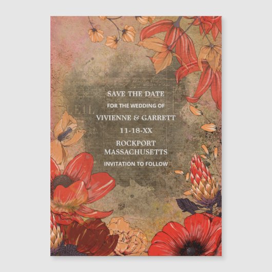 Vintager Fall Floral Save the Date Magnetkarte (Vorderseite)