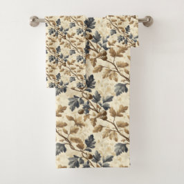 Vintager Fall Oak Leaf | Elegantes Blau und Gold Badhandtuch Set