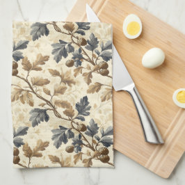 Vintager Fall Oak Leaf | Elegantes Blau und Gold Geschirrtuch