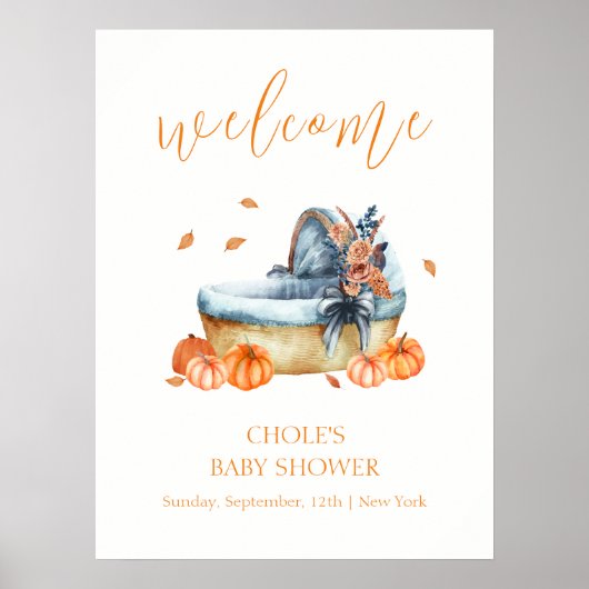 Vintager Fall Pumpkin Crib Babydusche Willkommen Poster (Vorne)