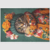 Vintager Fall Sweater Hat Tabby Cat Decoupage Seidenpapier (Vorderseite)