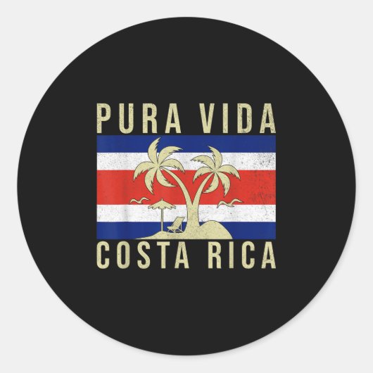 Vintager Familienurlaub Costa Rica Flag Pura Vida Runder Aufkleber (Vorderseite)