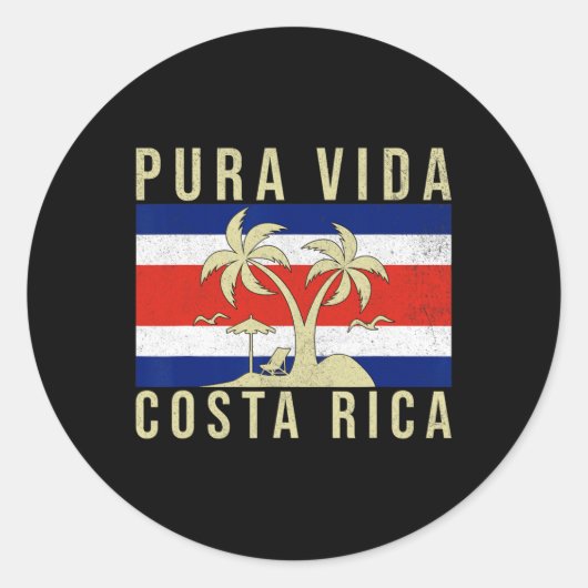 Vintager Familienurlaub Costa Rica Flag Pura Vida Runder Aufkleber (Vorderseite)