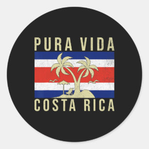 Vintager Familienurlaub Costa Rica Flag Pura Vida Runder Aufkleber