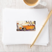 Vintager Familienurlaub in einem Cabrio Adressaufkleber (Insitu)