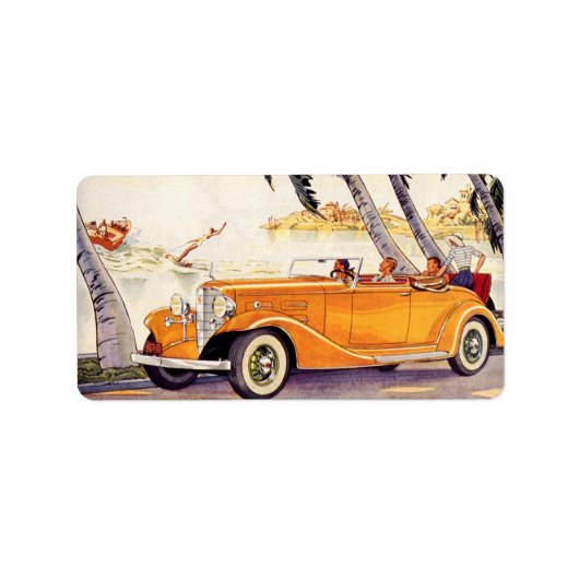 Vintager Familienurlaub in einem Cabrio Adressaufkleber (Vorne)