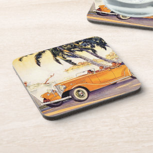 Vintager Familienurlaub in einem Cabrio Getränkeuntersetzer