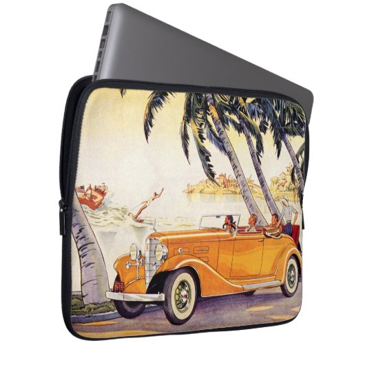 Vintager Familienurlaub in einem Cabrio Laptopschutzhülle (Vorne Rechts)