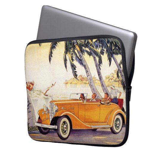 Vintager Familienurlaub in einem Cabrio Laptopschutzhülle (Vorderseite Links)