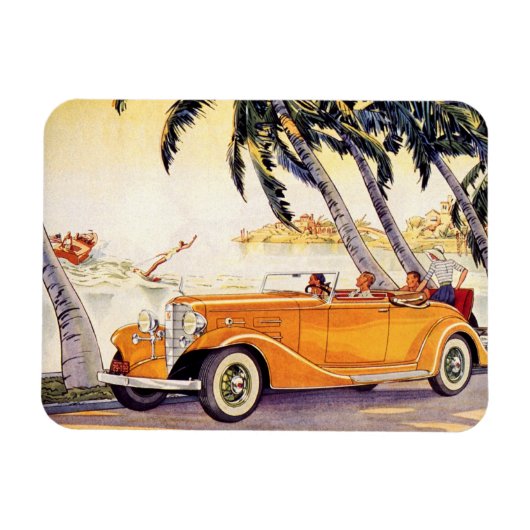 Vintager Familienurlaub in einem Cabrio Magnet (Horizontal)