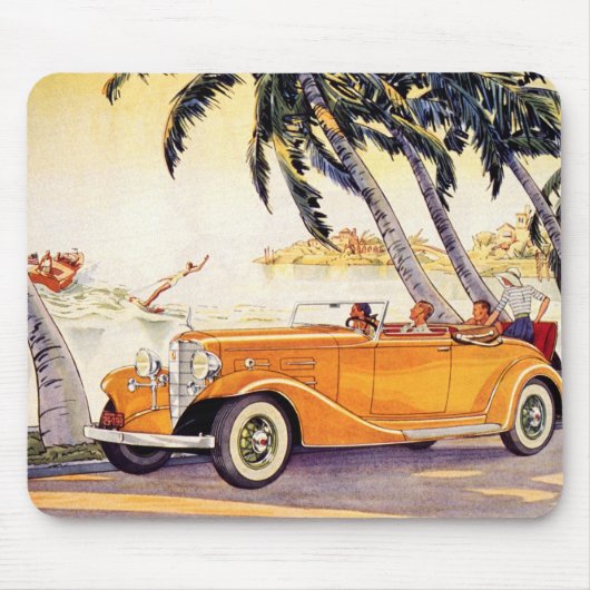 Vintager Familienurlaub in einem Cabrio Mousepad (Vorne)