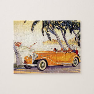 Vintager Familienurlaub in einem Cabrio Puzzle