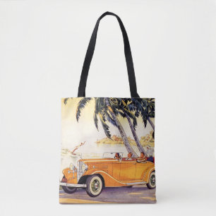 Vintager Familienurlaub in einem Cabrio Tasche