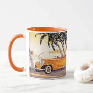 Vintager Familienurlaub in einem Cabrio Tasse