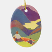 Vintager Familienurlaub, Picnic in den Bergen Keramikornament (Hinten)