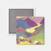 Vintager Familienurlaub, Picnic in den Bergen Magnet (Vorderseite/Rückseite)