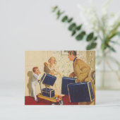 Vintager Familienurlaub, Vater, Kinder und Koffer (Stehend Vorderseite)