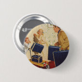 Vintager Familienurlaub, Vater, Kinder und Koffer Button (Vorne & Hinten)