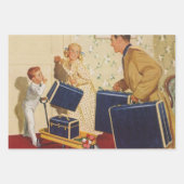 Vintager Familienurlaub, Vater, Kinder und Koffer Geschenkpapier Set (Vorderseite 3)