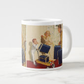 Vintager Familienurlaub, Vater, Kinder und Koffer Jumbo-Tasse (Vorderseite Rechts)