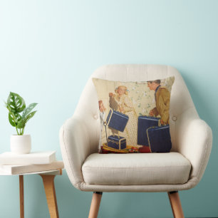 Vintager Familienurlaub, Vater, Kinder und Koffer Kissen