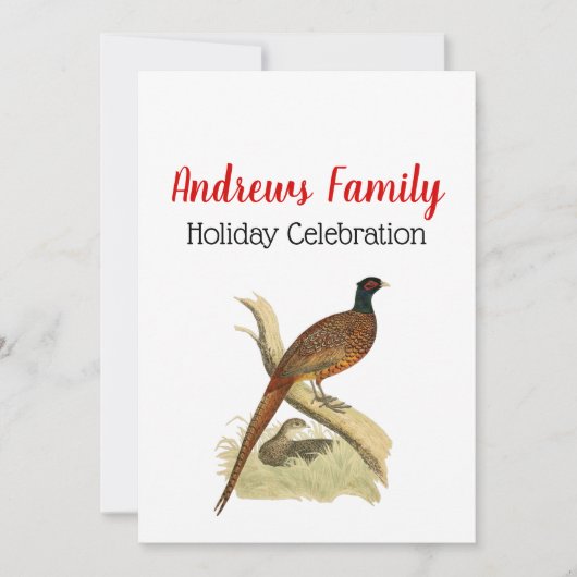 Vintager Fasan auf dem Zweigspiel-Vogel Zeichnend Einladung (Vorderseite)