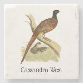 Vintager Fasan auf dem Zweigspiel-Vogel Zeichnend  Steinuntersetzer (Vorderseite)