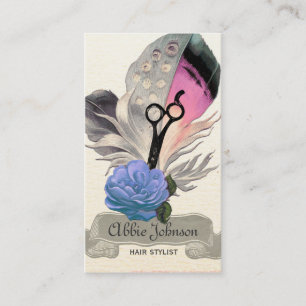 Vintager Feder Hairstylist-Haar-Stylist mit Blumen Visitenkarte