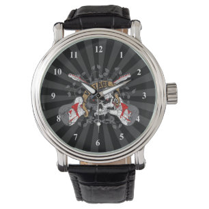Vintager Felsen-Schädel und elektrische Gitarren Armbanduhr