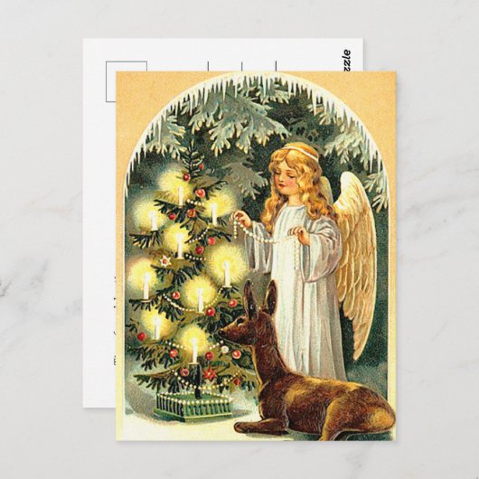 Vintager festlicher Engel mit Hirschfest Postkarte (Vorne/Hinten)