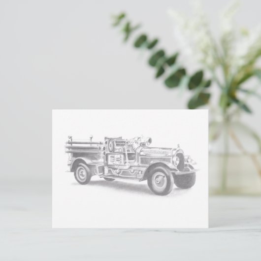 Vintager Feuerwehrleute zeichnend Bleistiftstiftfe Ankündigungspostkarte (Stehend Vorderseite)