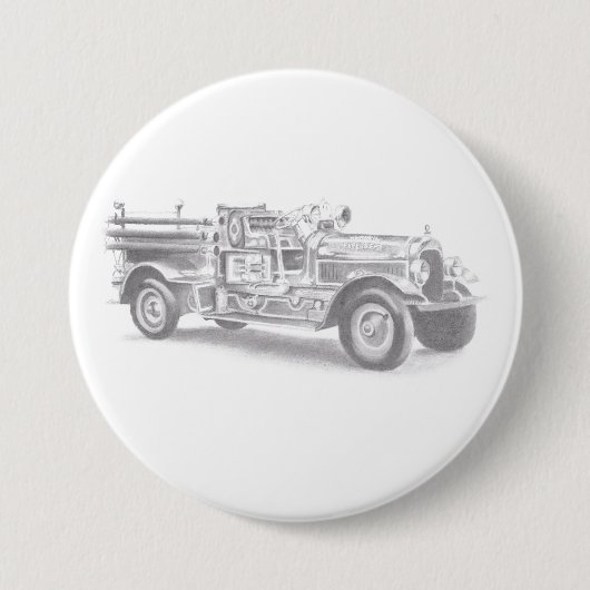 Vintager Feuerwehrleute zeichnend Bleistiftstiftfe Button (Vorderseite)