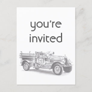 Vintager Feuerwehrleute zeichnend Bleistiftstiftfe Einladungspostkarte