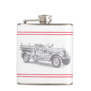 Vintager Feuerwehrleute zeichnend Bleistiftstiftfe Flachmann