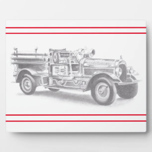 Vintager Feuerwehrleute zeichnend Bleistiftstiftfe Fotoplatte