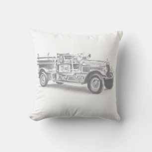 Vintager Feuerwehrleute zeichnend Bleistiftstiftfe Kissen