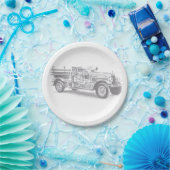 Vintager Feuerwehrleute zeichnend Bleistiftstiftfe Pappteller (Party)