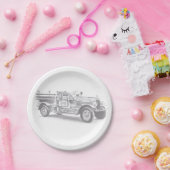 Vintager Feuerwehrleute zeichnend Bleistiftstiftfe Pappteller (Party)