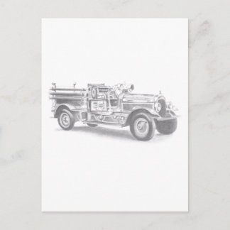 Vintager Feuerwehrleute zeichnend Bleistiftstiftfe Postkarte