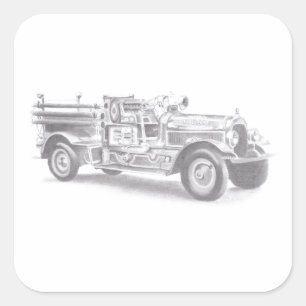 Vintager Feuerwehrleute zeichnend Bleistiftstiftfe Quadratischer Aufkleber