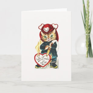 Vintager Feuerwehrmann-KatzeValentine Feiertagskarte