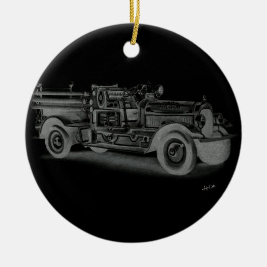 Vintager Feuerwehrwagen Keramikornament (Vorne)