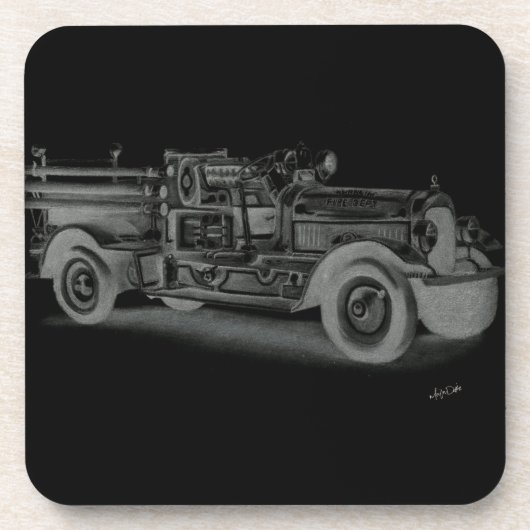 Vintager Feuerwehrwagen Untersetzer (Vorderseite)