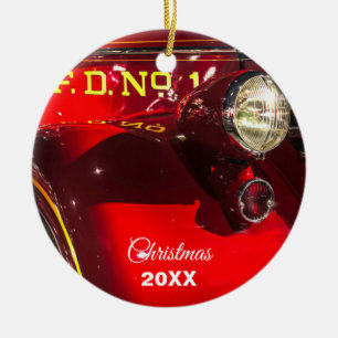 Vintager Feuerzug mit Rot und Chrome Keramik Ornament