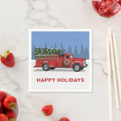 Vintager Feuerzug Weihnachtsbaum Happy Holidays Serviette (Beispiel)