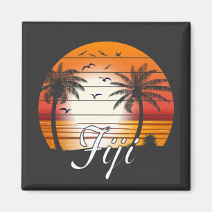 Vintager Fiji Palm Tree Summer Beach Magnet