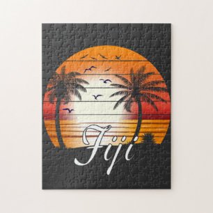 Vintager Fiji Palm Tree Summer Beach Puzzle