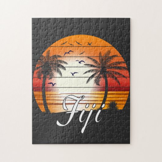 Vintager Fiji Palm Tree Summer Beach Puzzle (Vertikal)
