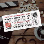 Vintager Filmticket Geburtstag Einladung<br><div class="desc">Vintag inspiriert Ticket als Geburtstag oder sonstige Party Einladung. Rot und Schwarz; passen Sie den Text mit Ihren eigenen Farben an. Ideal für Kindergeburtstage, aber auch für Partys mit Erwachsenen. Klicken Sie auf "Anpassen" und verwenden Sie die Uhren auf der rechten Seite, um die Hintergrundfarbe zu ändern. Das Augenseilwerkzeug gibt...</div>